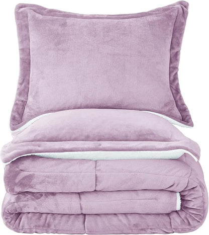 Seward Park Lavender Purple Fuzzy Sherpa Comforter Set King Size, All Season Fleece Fall Blanket for Girls, Soft Warm Winter Bedding Sets with 2 Pillow Shams
