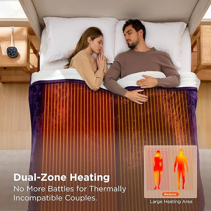 Bedsure Electric Blanket Queen Size - Dual Control Heated Blanket Queen, Fast Heating with 10 Time Settings & 10 Heat Settings, Warm Gift for Grandma (84x90 inches, Purple)