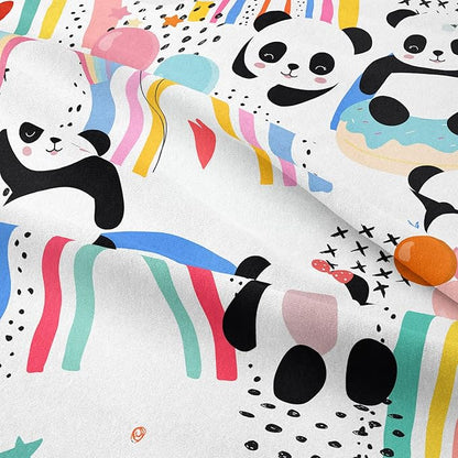 Tailor Shop Girls Cute Panda Bedding Set Queen Size, Rainbow Cartoon Bear Printed Colorful Comforter Set for Kids Toddler with 2 Matching Pillowcases……