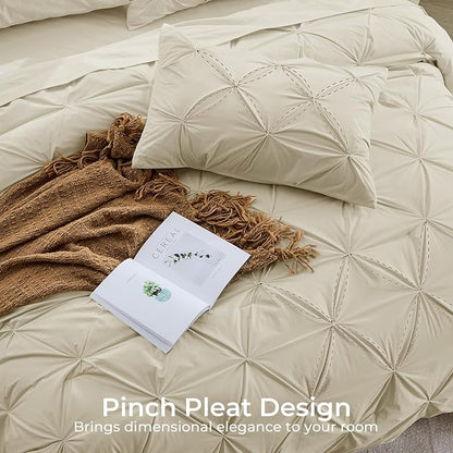 Sasttie Full Size Comforter Set, 7-Piece Bed in a Bag Double, Pintuck Bedding Set for All Season, Includes Comforter, Flat Sheet, Fitted Sheet, Pillowcases and Pillowshams, Linen