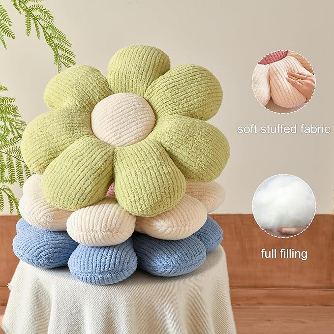 Xuyier Flower Shaped Throw Pillow,Soft Daisy Pillow with Decorative Pillows for Bed Couch Chair Floor, Flower Plush Pillows for Living Room Bed Room Seat Cushion(19.6" Sage Green)