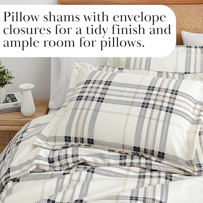 Southshore Fine Living, Inc. 3-Piece California King Size Comforter Set with 2 Pillow Shams, Cozy Double Brushed Microfiber, Down Alternative Comforter, King/California Size, Tofu Cream Plaid