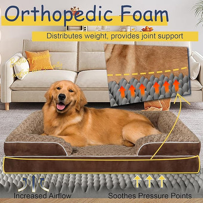 Orthopedic Dog Bed for Large Medium Sized, Washable Memory Foam Large Dog Bed, Durable Medium Pet Sofa with Removable Cover, Washable Waterproof Pet Couch Beds(Brown, XXL)