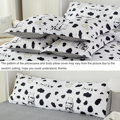 SUCSES Full Size Comforter Set with Sheets 8 Piece Cow Print Bedding Set for Boys Girls Black and White Kids Bed-in-A-Bag Farmhouse Rustic Bed Set for Bedroom (Milk Cow, Full)