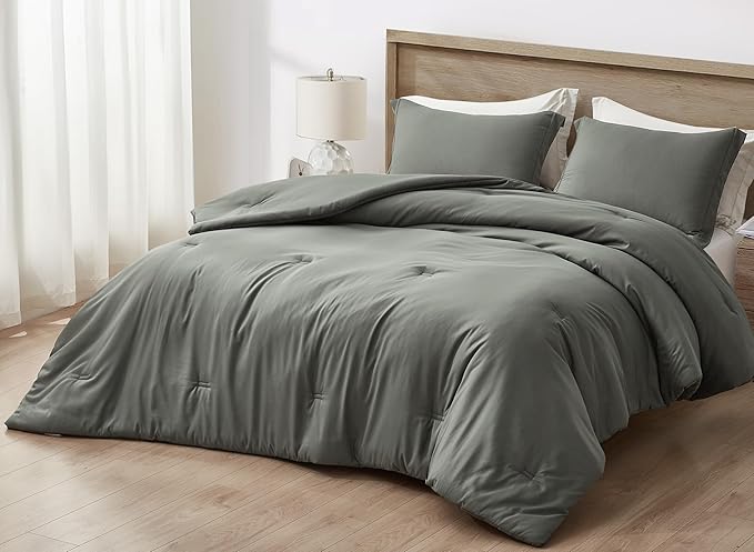 Chezmoi Collection Cliff 3-Piece Lightweight Cooling Comforter Set, Oversized King - Rayon Derived from Bamboo & Polyester Blended, Soft Breathable Bedding for Hot Sleepers, Dark Gray