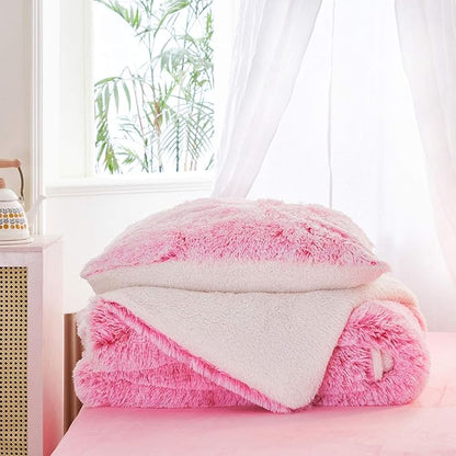 Joyreap 3-Piece Plush Shaggy Comforter Set, Twin Size Luxury Faux Fur Sherpa Reversible Bedding Comforter Set, Ultra Cozy Warm Fluffy Bedding Set for Winter (Pink n White, 68x86 inches)