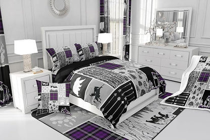 Erosebridal Western Cowboy Comforter Set Toddler,Southwest Rustic Farmhouse Bedding Western Bedroom Decor,Hunting Bear Horse Duvet Insert,Dream Catcher Arrow Wildlife Print Quilt Plaid Decor,Purple
