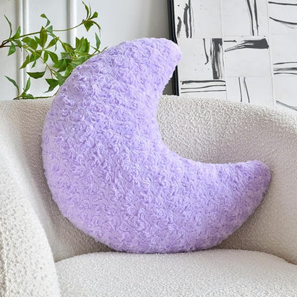 Moon Pillow, Moon Shaped Pillow with Soft Faux Fur for Couch Bed Sofa, Cute Half Moon Pillows with Room Decor for Bedroom Living Room (19 Inches, Lavender)