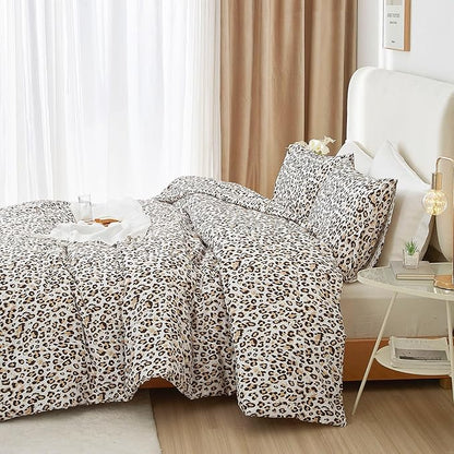 mixinni Black Brown Leopard Print Comforter Set Full Size Women Ultra Soft Wildlife Animal Cheetah Print Comforter Men Abstract Bedding Set with 2 Pillowcases for All Seasons-Full Size