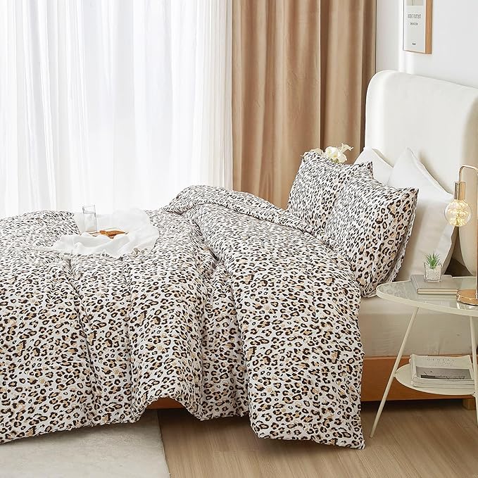 mixinni Black Brown Leopard Print Comforter Set King Size Women Ultra Soft Wildlife Animal Cheetah Print Comforter Men Abstract Bedding Set with 2 Pillowcases for All Seasons-King Size