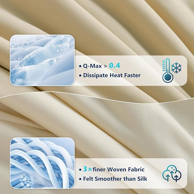 Cooling Comforter Set Twin- Beige Reversible Cooling Comforter Set with Sheets - Soft Breath Comforter 3pcs Set (Comforter+Fitted Sheets+Pillowcase)