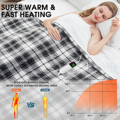 Black Heated Blanket Electric Throw, 50X60 Heating Throw with 10 Heats Levels & 8 Hours Auto Off, Plaid Soft Sherpa Blankets Warmer Gifts for Men Dad Boys Home Decor for Living Room Bedroom Office