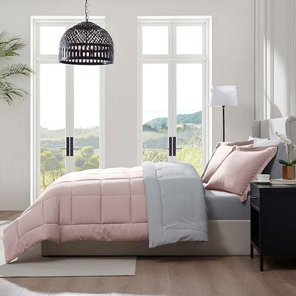 Nestl 7 Piece Full Comforter Set – Blush Pink Reversible Bed in a Bag – Complete Full Size Bedding Set with Sheets, Pillowcases and Shams