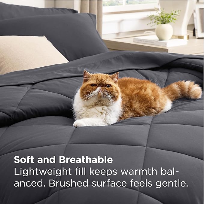 Bedsure 5 Pieces Twin Comforter Set Premium Series, Hotel Luxury Soft Bed in a Bag, Goose Down Alternative, Safe for Sensitive Skin Bedding Comforter All Season Medium Warmth, Dark Grey Twin Size