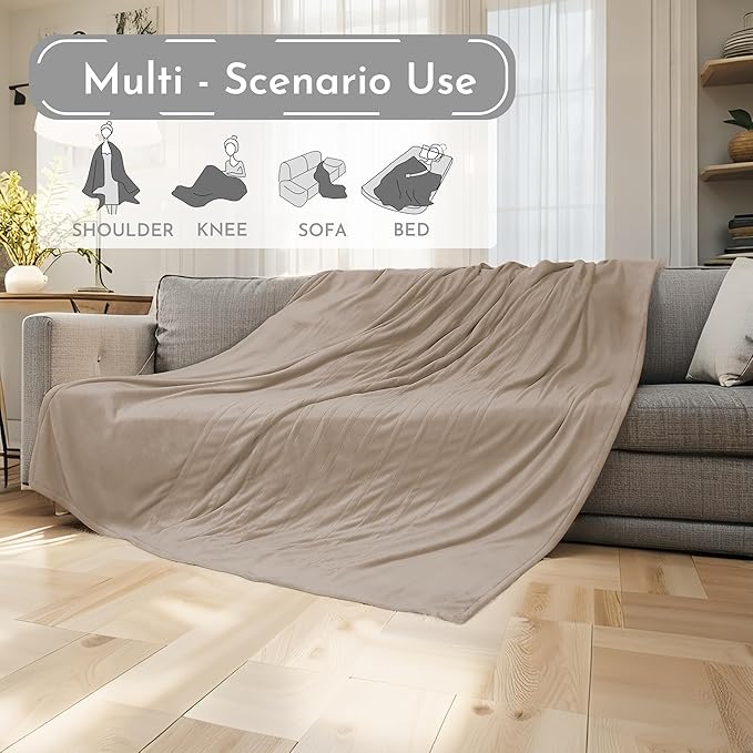 Electric Heated Blanket 90"x100" King Size Microplush Cover Blanket, 4 Heat Settings & 10 Hours Auto Off, Cozy & Warm for All Night, Machine Washable, Light Brown