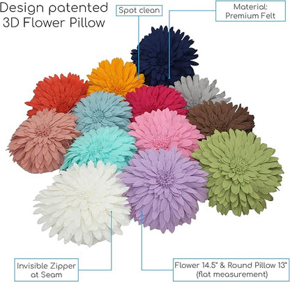 Flower Decorative Pillow - 3D Daisy Flower Pillow, Sunflower Throw Pillow -14.5 x 13 inch Round Decor Pillow - Flower Home Decorations - Couch & Bed Flower-Shaped Pillow (Case + Insert, Solid Grey)