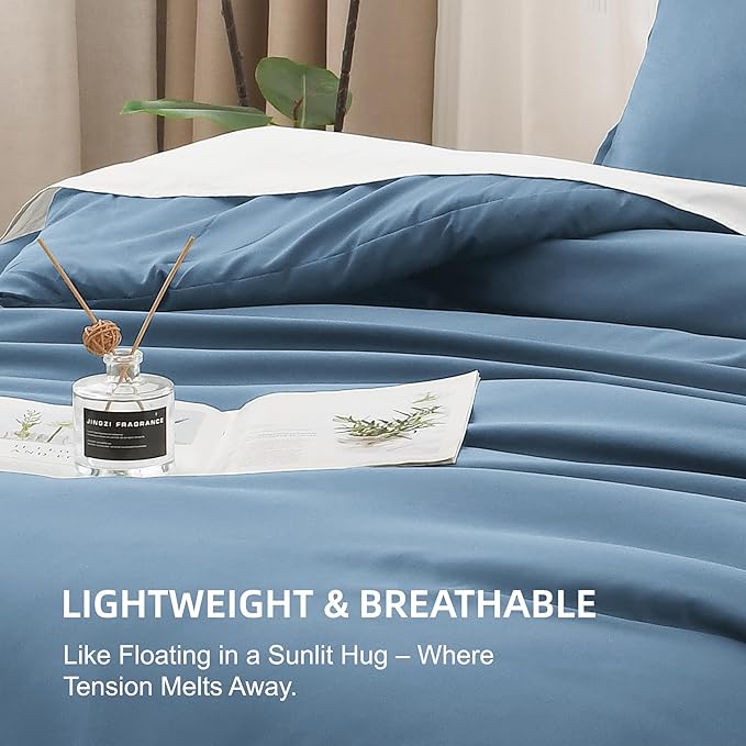 Litanika Comforters Twin XL Size Ocean Blue, 2 Pieces Lightweight Solid Bedding Set & Collections, All Season Fluffy Bed Set (68x92 Inches Comforter & 1 Pillowcase)
