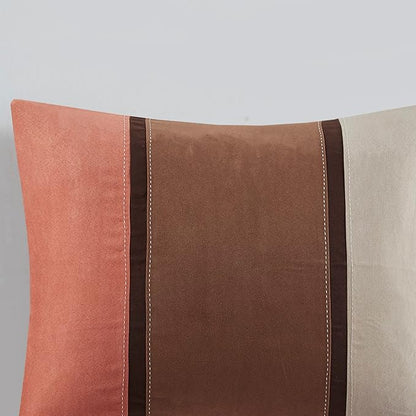Madison Park Palisades Comforter Set Modern Faux Suede Pieced Stripe Design, All Season Down Alternative Cozy Bedding with Matching Shams, Decorative Pillows, Queen(90"x90"), Coral 7 Piece