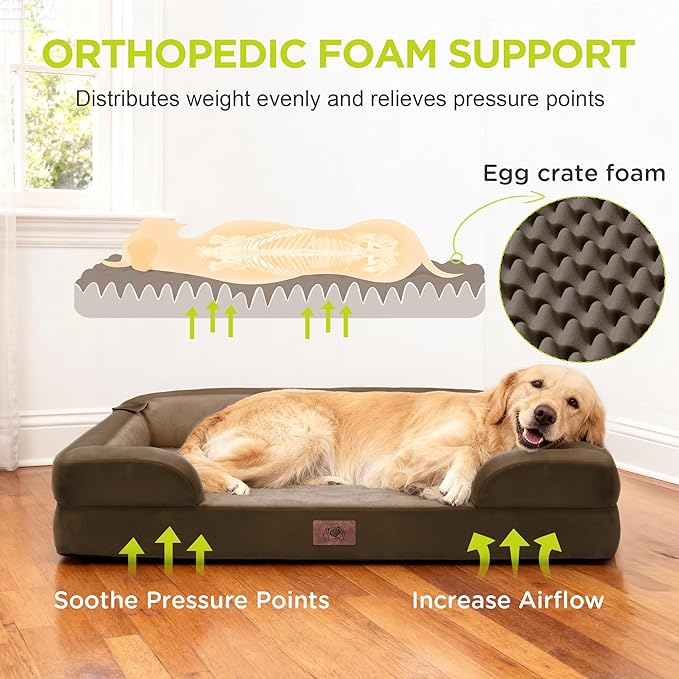 Orthopedic Dog Beds for Large Medium Dogs, Big Waterproof Memory Foam Pet Couch Bed with Removable Washable Cover, Tennis Ball Toy, 36x27