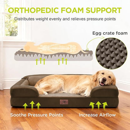Orthopedic Dog Beds for Large Medium Dogs, Big Waterproof Memory Foam Pet Couch Bed with Removable Washable Cover, Tennis Ball Toy, 36x27