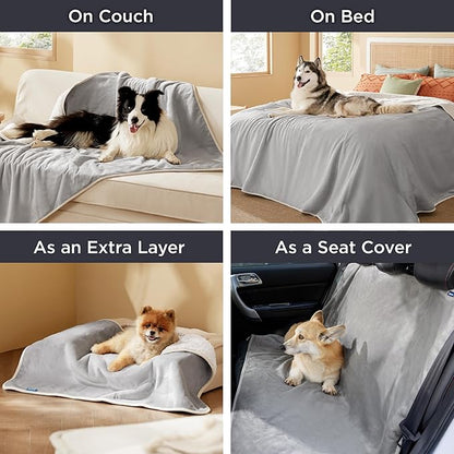 Bedsure Waterproof Blanket for Bed - Sherpa Fleece Waterproof Dog Blankets for Large Dogs, Pet Blankets for Bed/Couch/Dog Crate, Soft Plush Reversible Furniture Protector, Queen, 90"x86", Light Grey