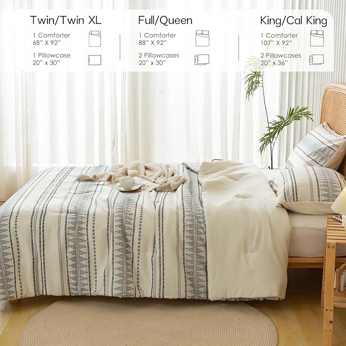 COTTEBED Western Comforter Set Queen Beige Ultra Soft Lightweight Microfiber Bohemian Chic Aztec Comforter 1 Down Comforter Set & 2 Pillowsham for All Season Use,Boho Comforter Set Queen