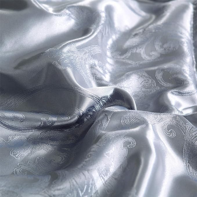 King Size Comforter Set, Silver Bedding Comforter Sets All Season Grey Bed Comforter King Set, Soft Lightweight Silk Jacquard Comforter Set with 2 Pillow Shams(King,104x90)