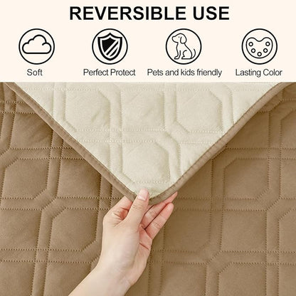 Smiry Reversible Waterproof Couch Covers for Sofa, Washable Dogs Pet Couch Covers for 3 Cushion Sofa Pet Friendly, Water Resistant Furniture Protector Slipcover, Geometric (82"x120", Camel/Beige)