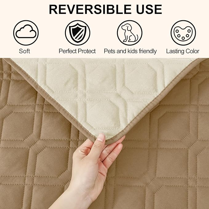 Smiry Reversible Waterproof Couch Covers for Sofa, Washable Dogs Pet Couch Covers for 3 Cushion Sofa Pet Friendly, Water Resistant Furniture Protector Slipcover, Geometric (30"x53", Camel/Beige)