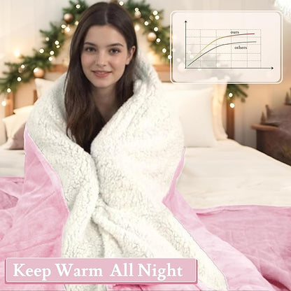 Electric Heated Blanket 62"x84" Twin Size Flannel & Sherpa - 4 Heat Settings & 10H Auto Shut Off for Safe Overnight Use, Fast Heating, Machine Washable for Bed, Couch, Office - Pink