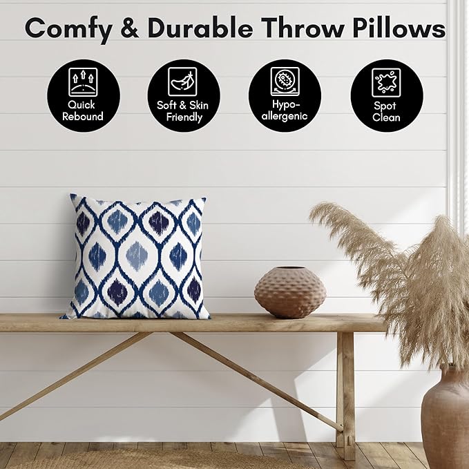 Americanflat 16x16 Throw Pillow with Sewn-in Insert - All-in-One Decorative Pillows - No Cover Needed - Soft and Durable Cushion for Bed or Sofa - Polyester - Blue