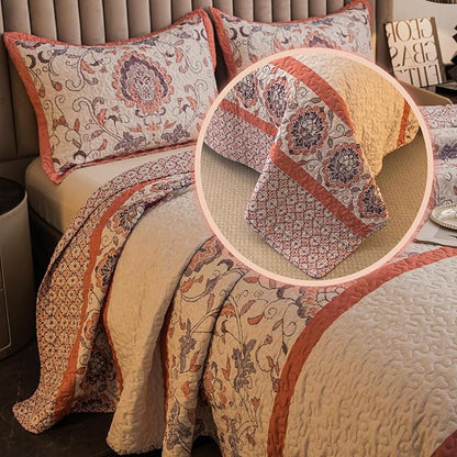 Bohemian King Size Quilt Comforter Bedding Set -3 Pieces Red Quilts (1 Quilt, 2 Pillow Shams) Bedding Set, All Season Lightweight Bedspreads Sleep Companion(Pink)