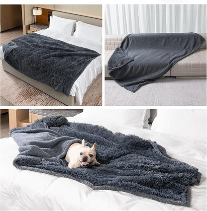 Pet Throw Blankets for Dogs Gray Cozy Waterproof Fluffy Long Faux Fur Dog Cat Calming Blanket for Couch Sofa Cover Furniture Protection, Gray XS-28x20in