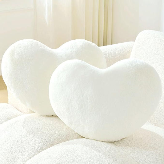 2PCS Throw Pillows Heart Pillow Home Decor Decorative Couch Pillows Bed Pillows Outdoor Pillows,White 13"*19"