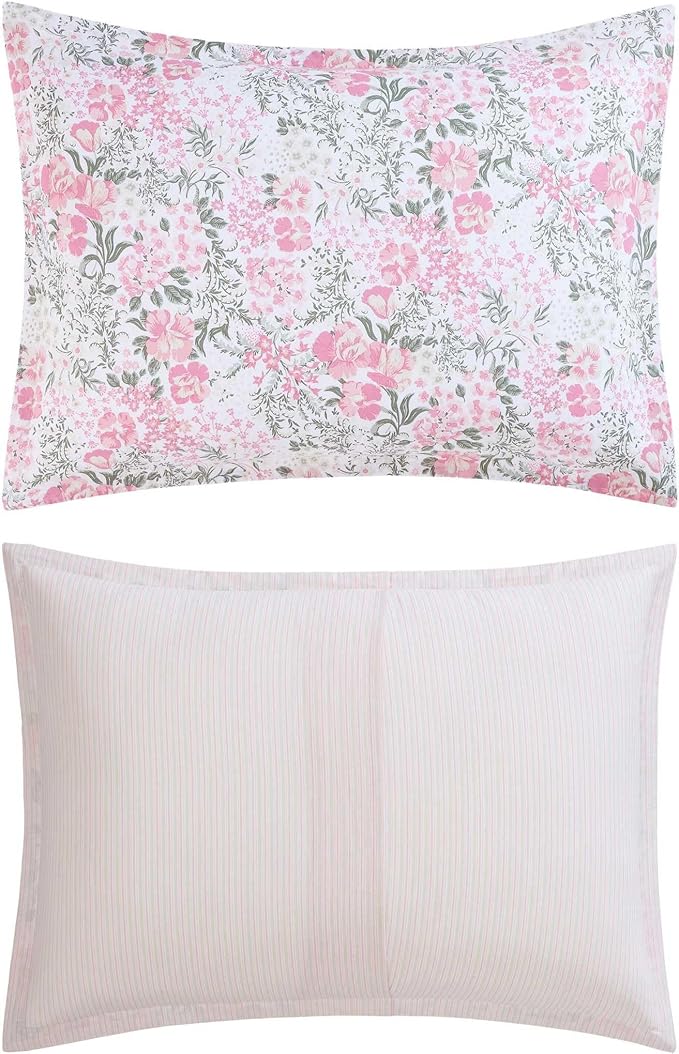Laura Ashley - Comforter Set, Soft & Breathable Bedding with Matching Sham, Romantic Floral Design (Heather Garden Pink, Twin)