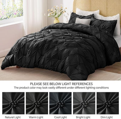 BEDELITE Black Twin Comforter Set - 2 Peices Boho Pintuck Bedding Comforter Sets, Lightweight Soft & Warm Twin Bedding Sets with 1 Pillowcase for All Season