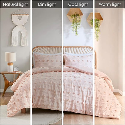 Intelligent Design Queen Comforter Set, Clipped Jacquard Comforter Set Chic Pompoms Accent, All Seasons Lightweight & Fluffy Comforter Bed Set with 2 Shams, Lucy, Full/Queen Pink 3 Piece