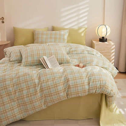 HighBuy Full Comforter Set Gingham Bedding Plaid Checkered Patchwork Bedding Comforter Set Boho Geometric Grid Bedding Sets for Boys Girls Cozy Fluffy Comforter Patchwork Plaid Comforter Sets