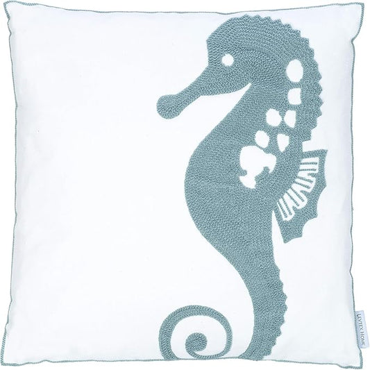 Levtex Home - Blue Maui - Decorative Pillow (18 x 18in.) - Embroidered Seahorse - Teal and White