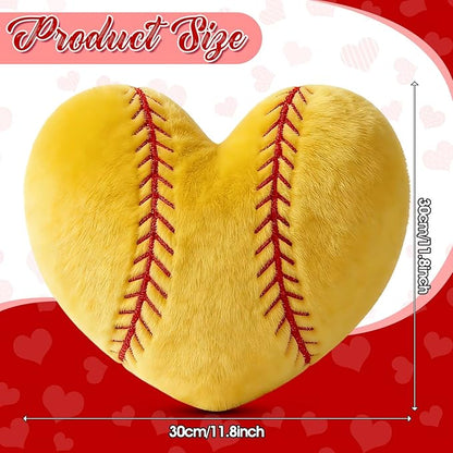 2Pcs Softball Throw Pillow, 11 in Soft Embroidered Fluffy Softball Pillow, Stuffed Plush Heart Shape Softball Pillow for Bedrooom Couch Bed Decoration, Gift for Softball Lover Player Team