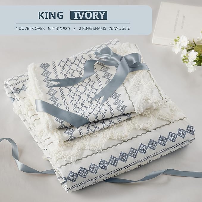 INK+IVY 100% Cotton Duvet Mid Century Modern Design, All Season Comforter Cover Bedding Set, Matching Shams, King/Cal King, Imani Chenille Navy