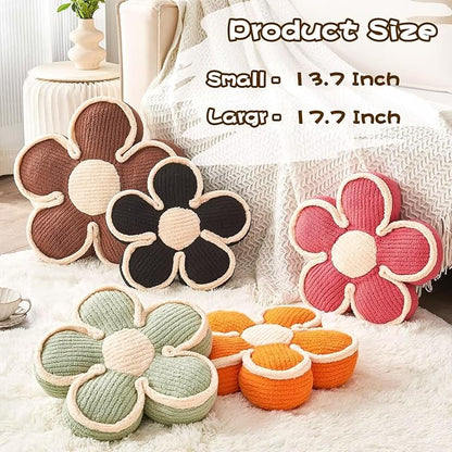 Soft Flower Shaped Floor Cushion, Decorative Throw Pillow, Plush Bedroom Seating Cushion, 13.7 Inch Brown Flower Decor Plush Pillow