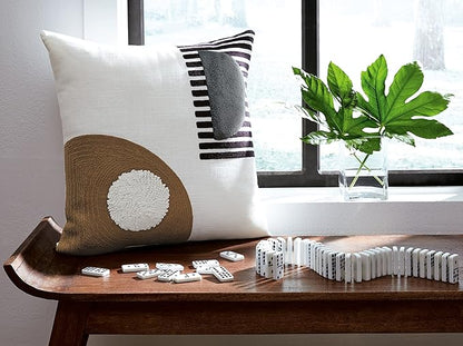 Signature Design by Ashley Longsum Contemporary Square Cotton Pillow with Embroidered Design, 20" x 20", White & Black