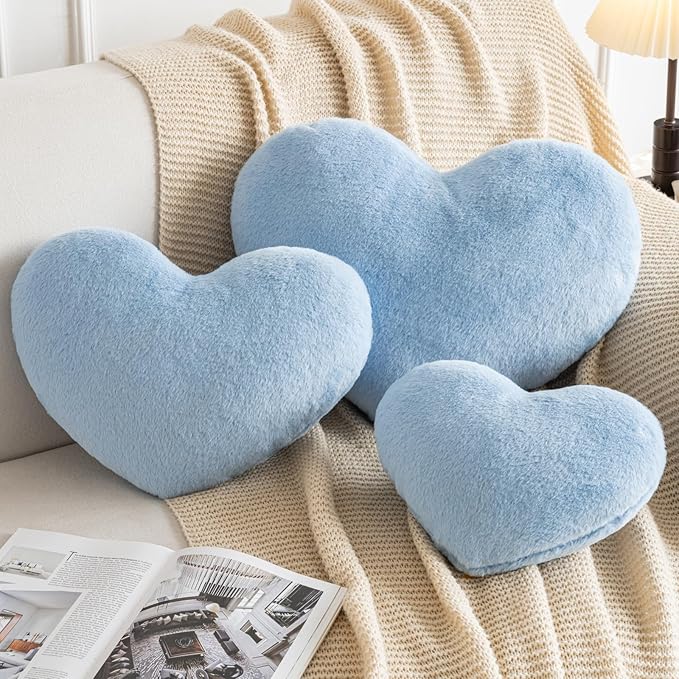 Xiashrk Heart Pillow, Heart Shaped Pillow for Bed Couch, Soft Decorative Heart Throw Pillow, Cute Decorate Pillows, Heart Pillows for Bedroom Living Room (Blue, Mini 12.9"x9.8")