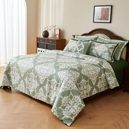 EVENHUG Queen Comforter Set 7 Pieces Lightweight Soft Queen Size Comforters for All Season Floral Bedding Sets Bed in a Bag with Flat Sheet and Fitted Sheet Pillowcases (90"x90")