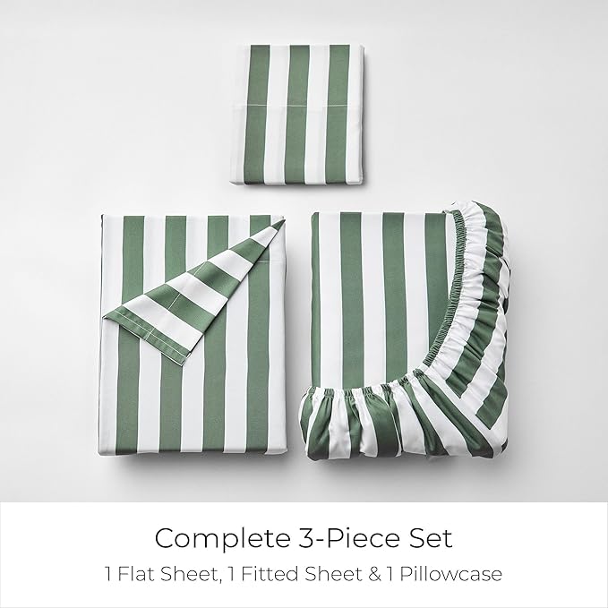 Mellanni Twin XL Sheets Set - 3 PC Iconic Collection Bedding - Hotel Luxury, Extra Soft, Cooling Bed Sheets - Wrinkle, Fade, Stain Resistant (Twin Extra Long, Oxford Stripe Sage)