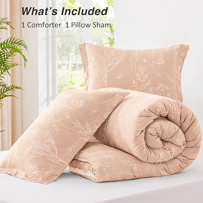 Love's cabin Pink Twin Comforter Set - Twin XL Size Comforter Set Dorm Bedding, 2 Pieces Cute Floral Bedding, Reversible Flowers Comforter, 1 Comforter & 1 Pillow Sham