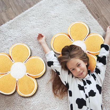 Menkxi 2 Pack Flower Pillows Cute Flower Shaped Pillows Daisy Pillow Throw Soft Floor Cushion for Living Room Bedroom Sofa Couch Winter Warm Decoration 15.7 Inch(Yellow)