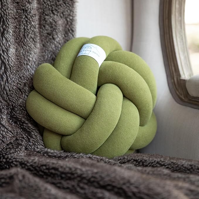 Large Knot Pillow Cotton Knot Pillow Ball |11in. Ball Pillow in 3 Classy Colors| Modern Home Decorative Knot Throw Pillow Knot Pillows|Knotted Pillow|Knot Ball Pillow (Olive Green)