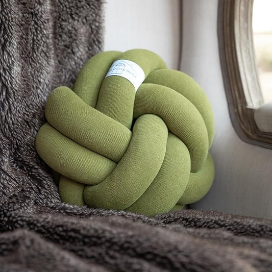 Large Knot Pillow Cotton Knot Pillow Ball |11in. Ball Pillow in 3 Classy Colors| Modern Home Decorative Knot Throw Pillow Knot Pillows|Knotted Pillow|Knot Ball Pillow (Olive Green)